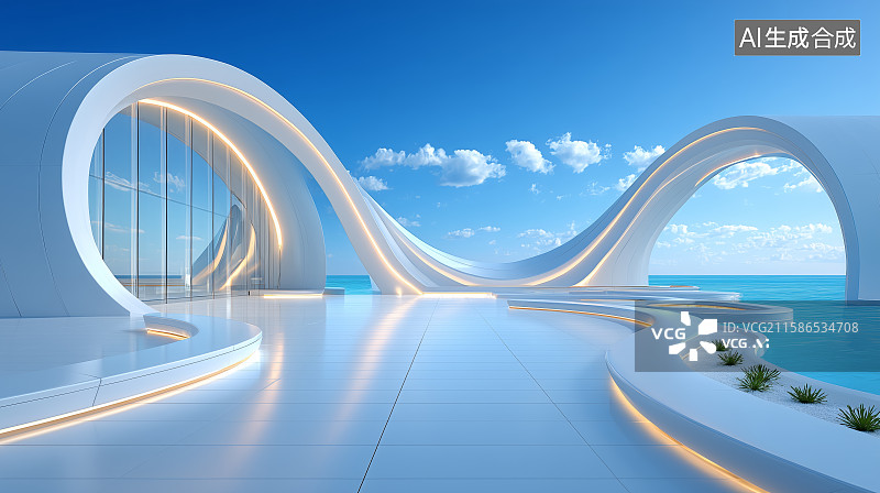【AI数字艺术】现代建筑与自然景观的完美融合图片素材