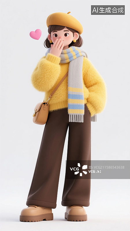 【AI数字艺术】飞吻姿势的3D黄毛衣女青年图片素材