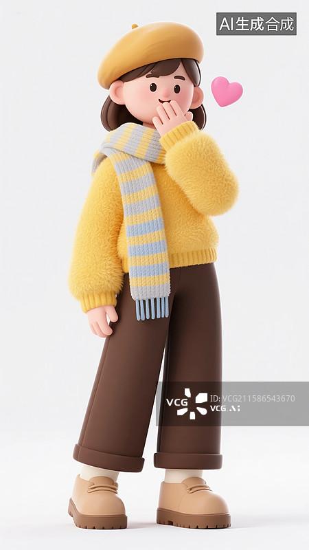 【AI数字艺术】飞吻姿势的3D黄毛衣女青年图片素材