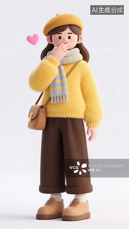 【AI数字艺术】飞吻姿势的3D黄毛衣女青年图片素材