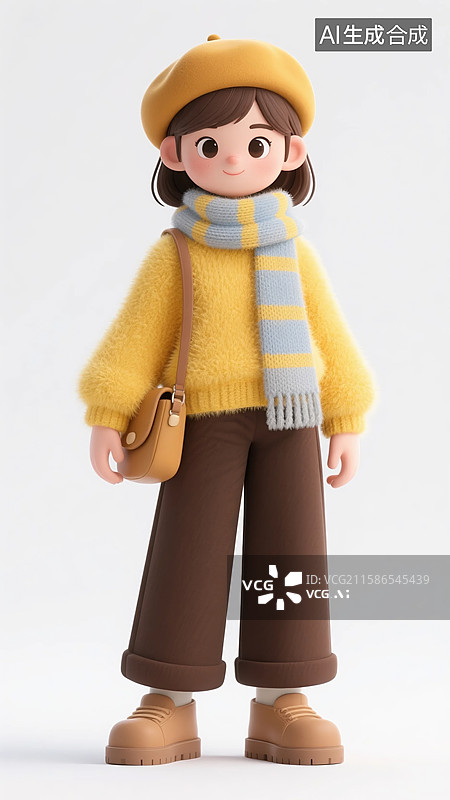 【AI数字艺术】摆酷姿势的3D黄毛衣女青年图片素材