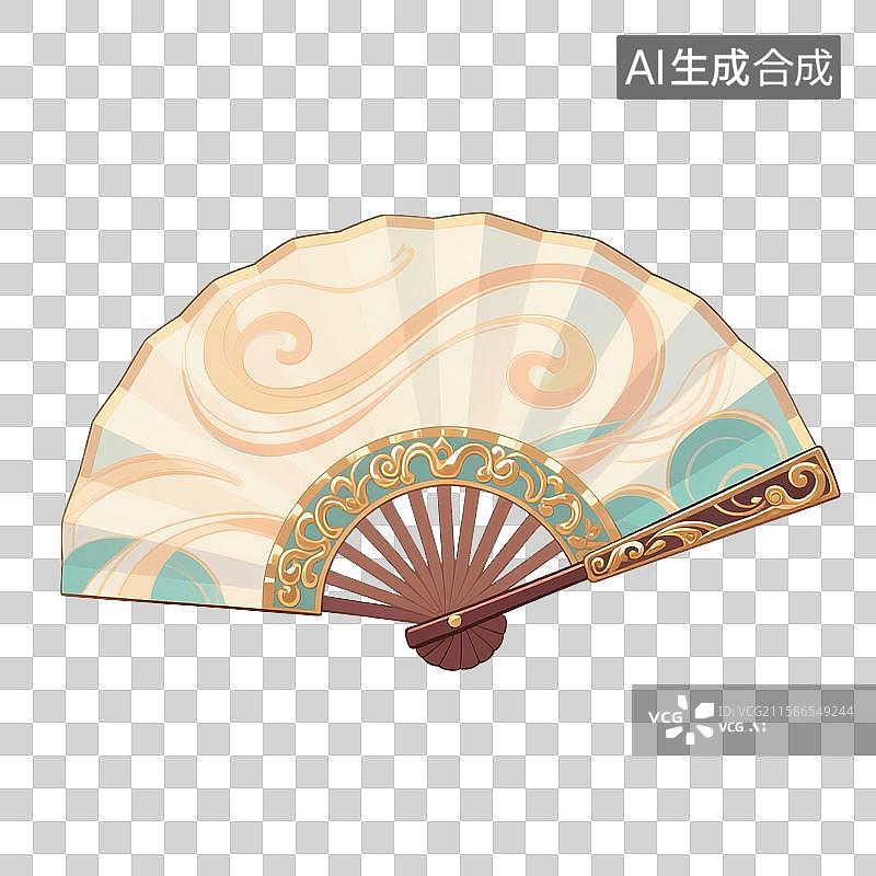 【AI数字艺术】中国风手绘插画，折扇，古风扇子，春天，夏天免抠元素图片素材