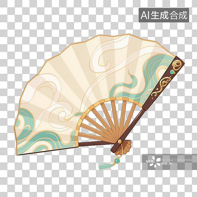 【AI数字艺术】中国风手绘插画，折扇，古风扇子，春天，夏天免抠元素图片素材