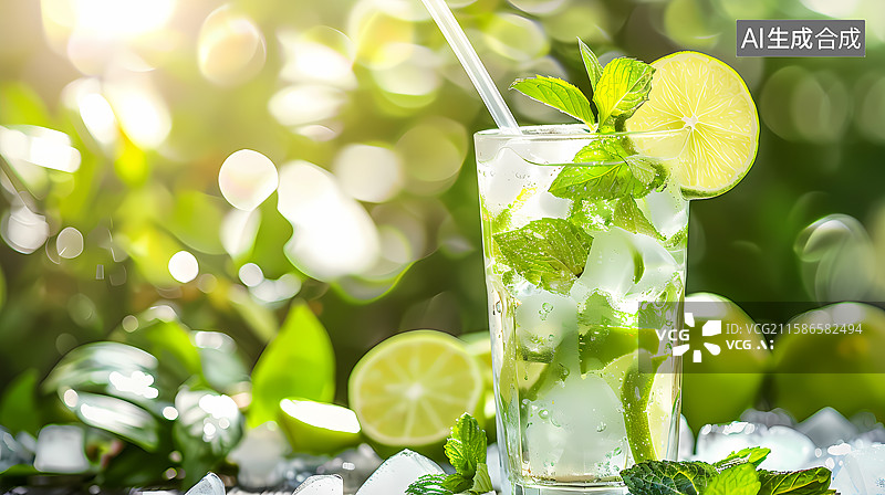 【AI数字艺术】清凉薄荷柠檬水夏日饮品图片素材
