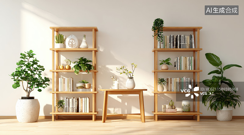【AI数字艺术】阳光书房：简约现代的阅读角落图片素材