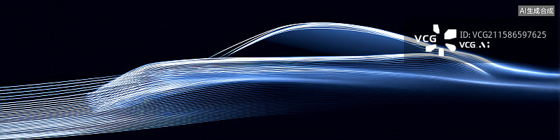 【AI数字艺术】黑色背景下动态光轨的未来汽车设计图片素材