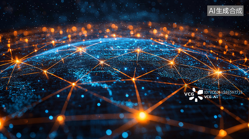 【AI数字艺术】全球网络连接：数字通信与科技的可视化呈现图片素材