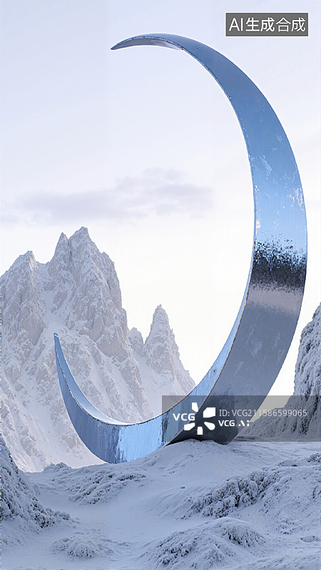 【AI数字艺术】雪山上的月亮雕塑图片素材