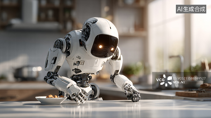 【AI数字艺术】机器人在厨房准备美食的场景图片素材