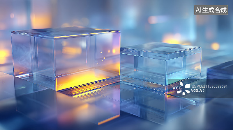 【AI数字艺术】透明方块堆叠的科幻几何结构图片素材