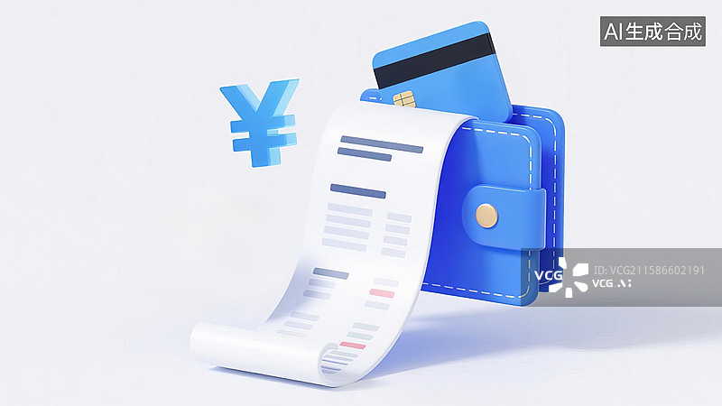 【AI数字艺术】蓝色钱包与收据及货币符号图片素材