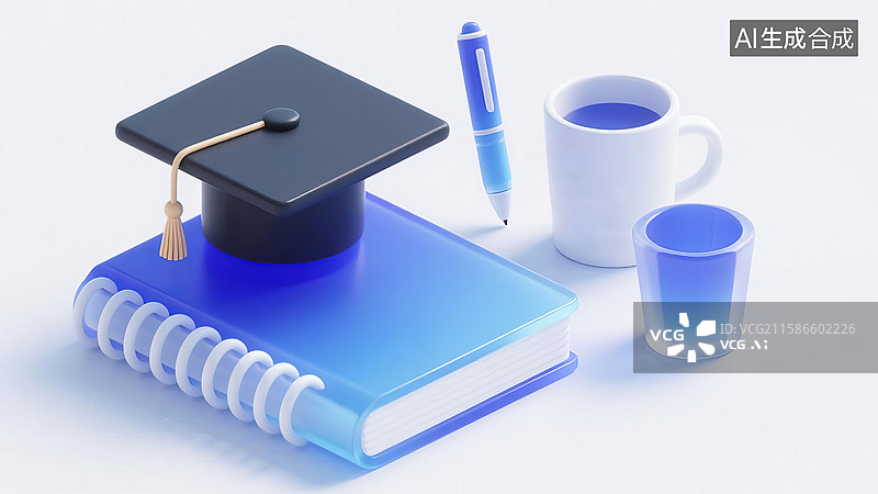 【AI数字艺术】学士帽与笔记本的教育场景图片素材