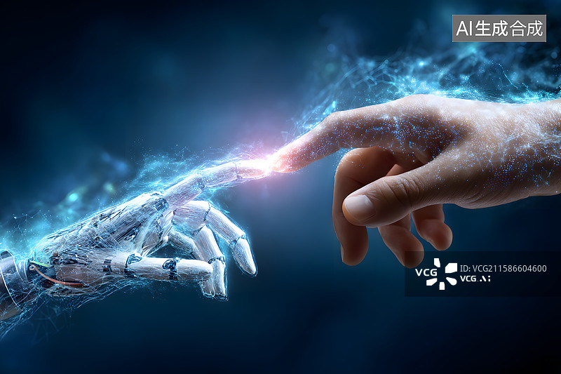 【AI数字艺术】人机触碰，科技与人类的连接图片素材