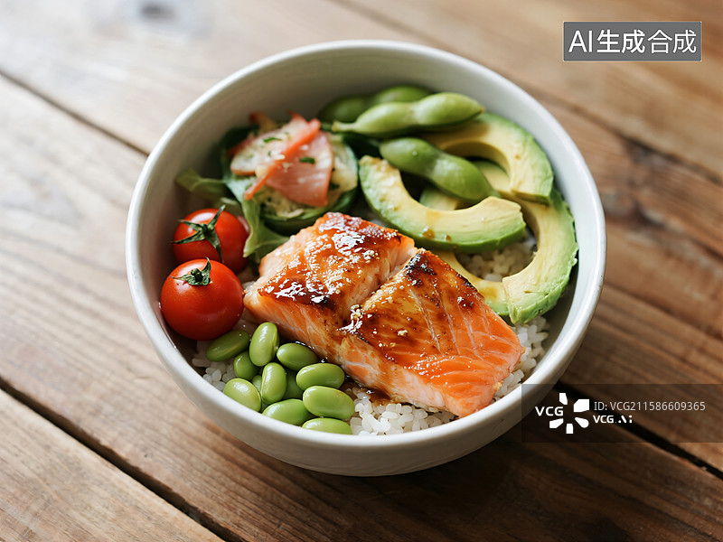 【AI数字艺术】鲜味日式照烧三文鱼饭图片素材