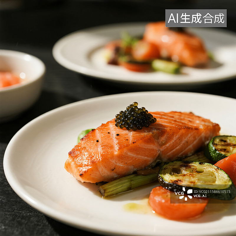 【AI数字艺术】星级主菜：法式香煎三文鱼图片素材