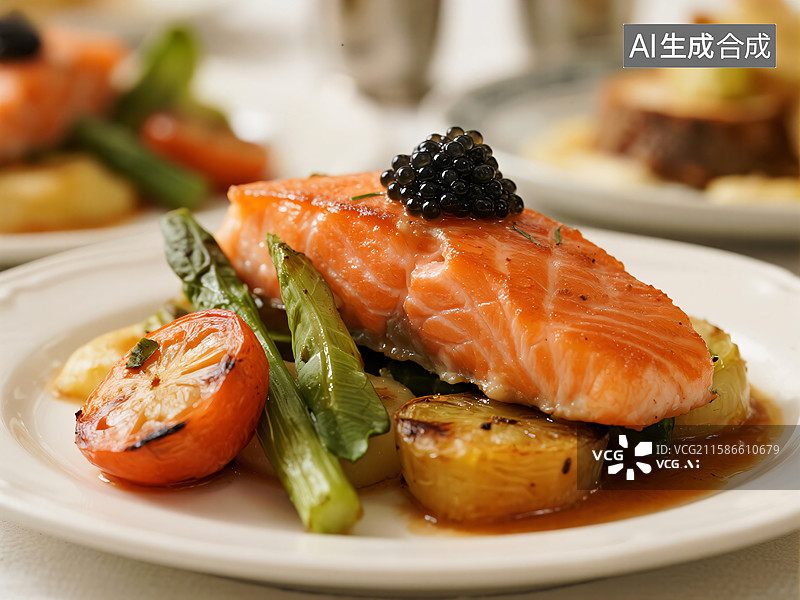 【AI数字艺术】星级主菜：法式香煎三文鱼图片素材