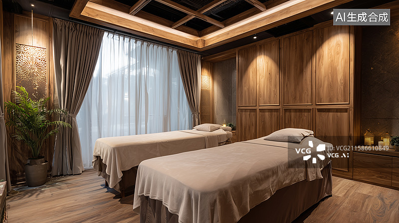 【AI数字艺术】现代禅意按摩套房图片素材