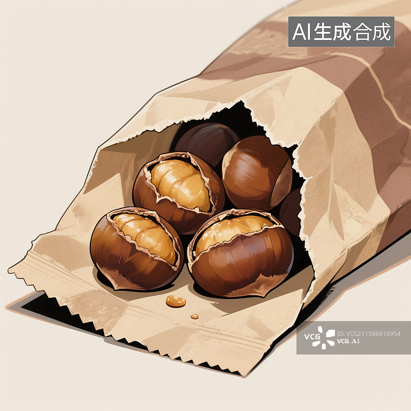 【AI数字艺术】标志性小吃, 糖炒栗子, 炒板栗图片素材