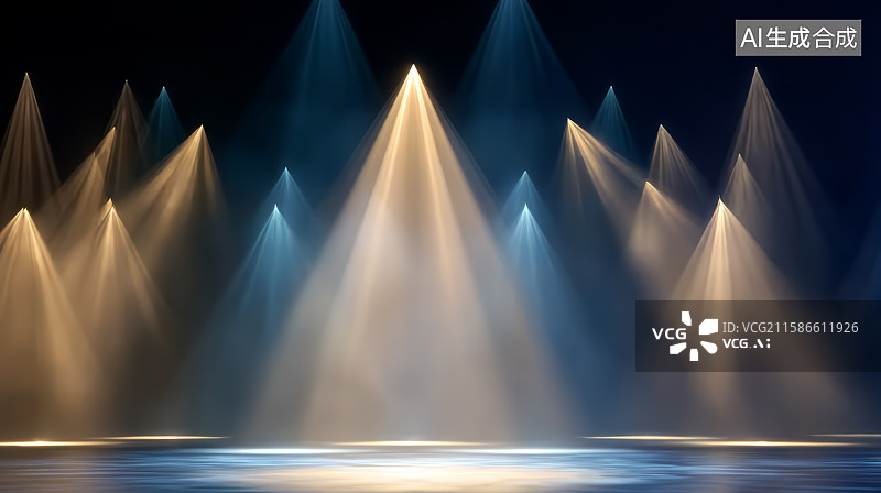 【AI数字艺术】舞台多束聚光灯照亮的场景图片素材