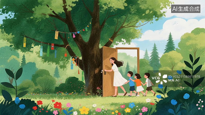 【AI数字艺术】老师为孩子们打开一个美好世界的大门图片素材