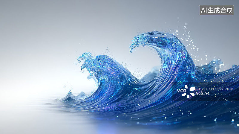 【AI数字艺术】动态蓝色海洋波浪景象图片素材