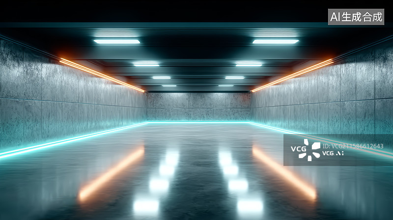 【AI数字艺术】未来感十足的霓虹隧道图片素材