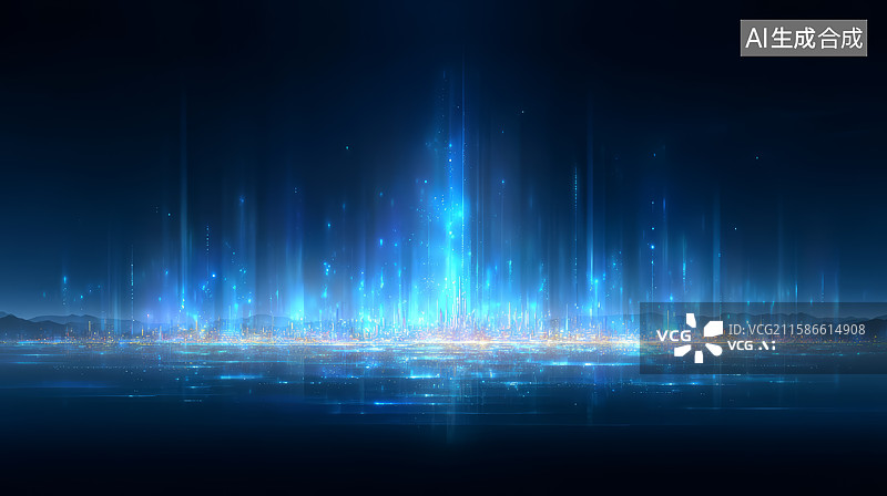 【AI数字艺术】抽象蓝色发光特效背景图片素材
