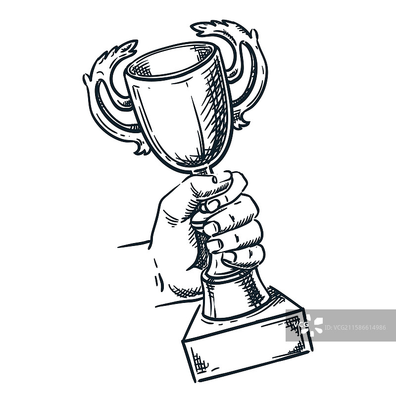 人手握着金色冠军奖杯图片素材