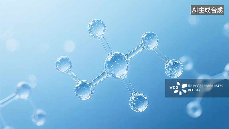 【AI数字艺术】蓝色透明分子结构微观视图图片素材