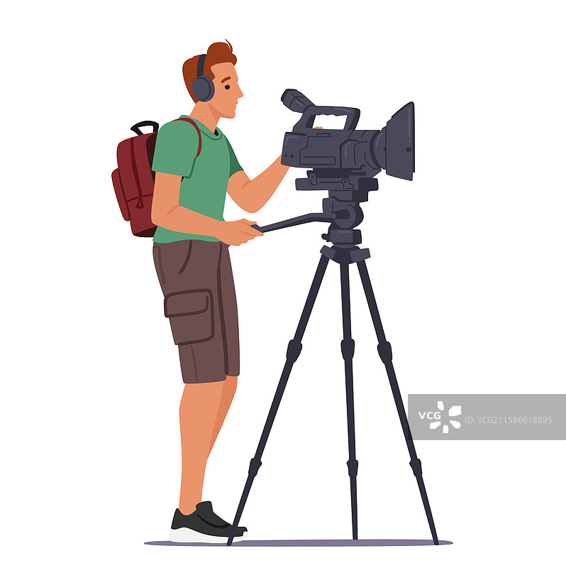 年轻男博主用摄像机进行采访图片素材