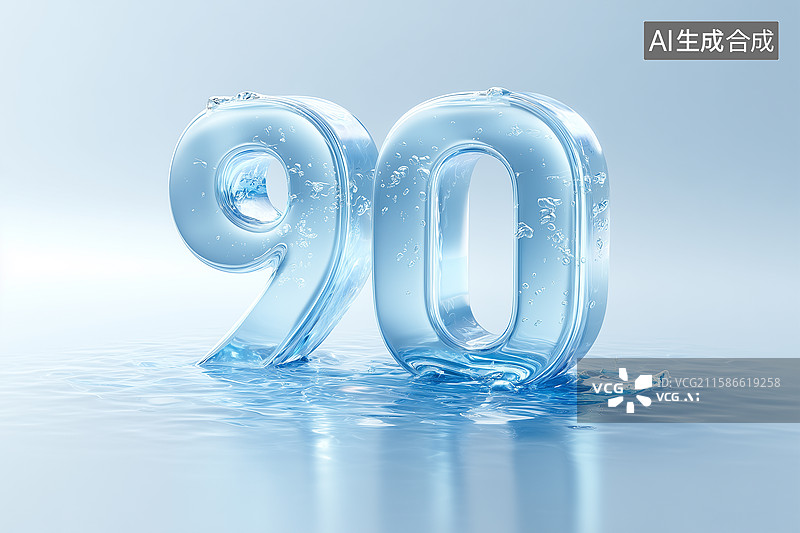 【AI数字艺术】水材质3D数字90倒计时海报素材图片素材