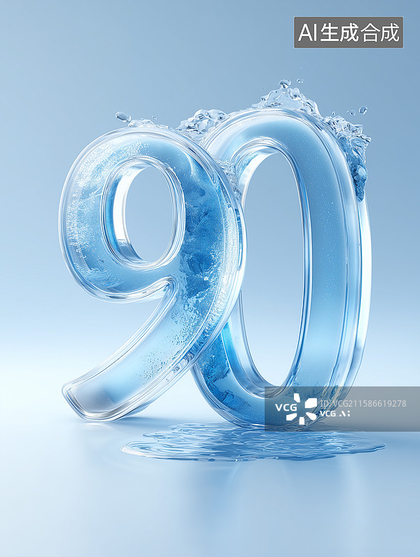 【AI数字艺术】水材质3D数字90倒计时海报素材图片素材