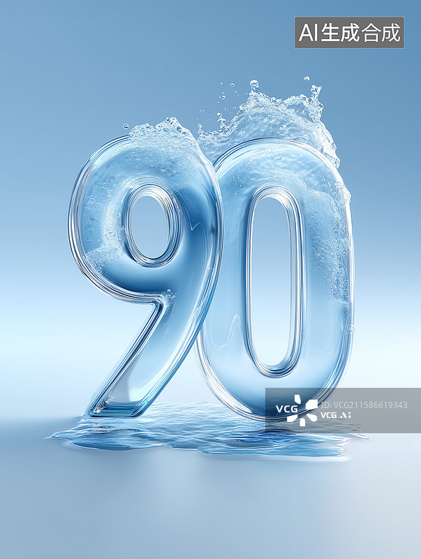 【AI数字艺术】水材质3D数字90倒计时海报素材图片素材
