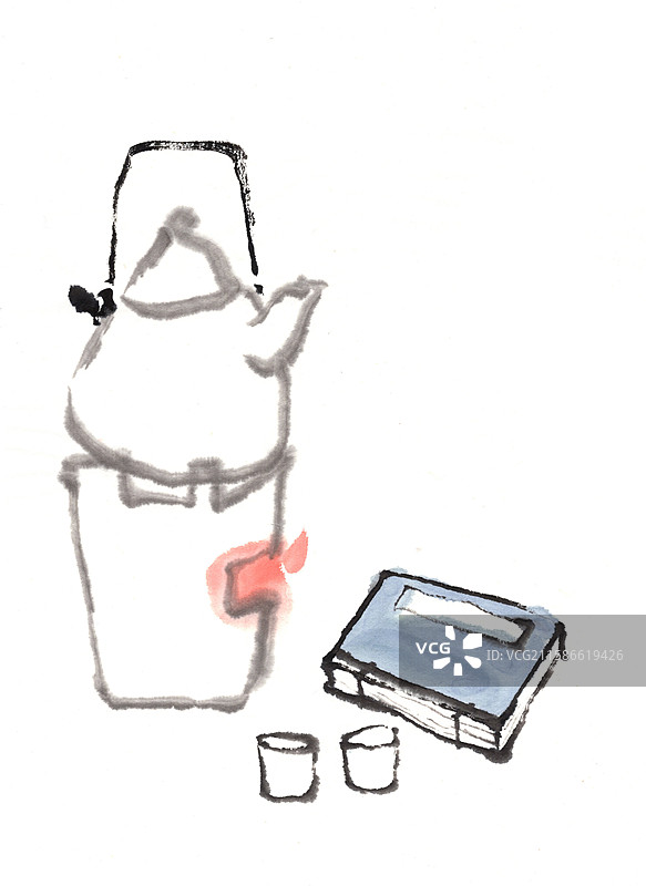 水墨画 茶文化 茶杯 茶壶 围炉煮茶 立冬 冬至 节气 书籍 读书图片素材