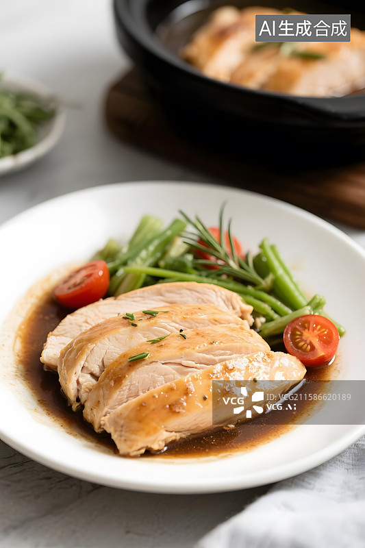 【AI数字艺术】低热量健康食物 慢煮鸡胸肉图片素材