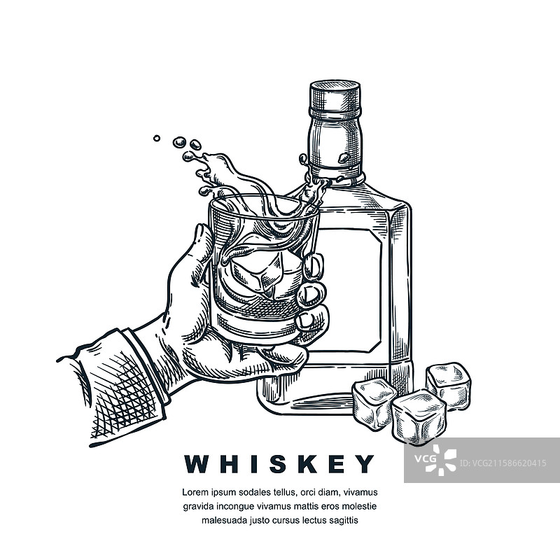 男人手握着苏格兰威士忌或波本威士忌酒杯图片素材