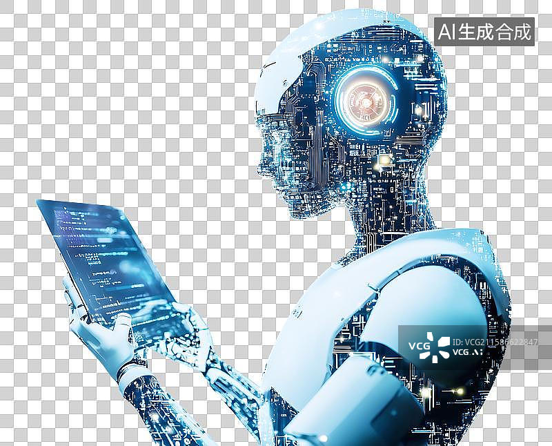 【AI数字艺术】使用平板电脑的人工智能机器人图片素材