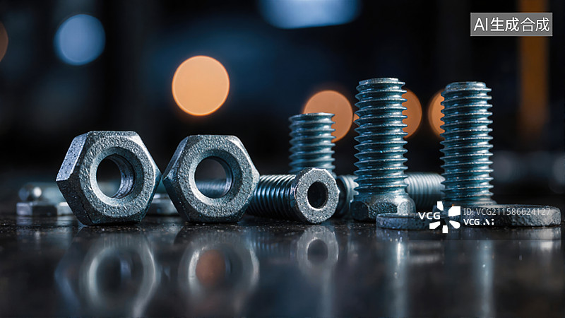 【AI数字艺术】金属螺栓与螺母图片素材