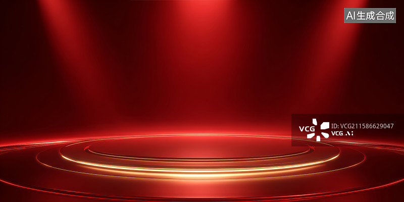 【AI数字艺术】红色灯光环绕的圆形舞台图片素材