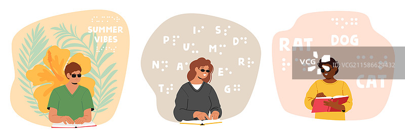 成人和儿童卡通角色在阅读图片素材