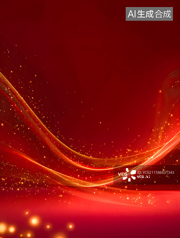 【AI数字艺术】红色背景金色光效粒子图片素材