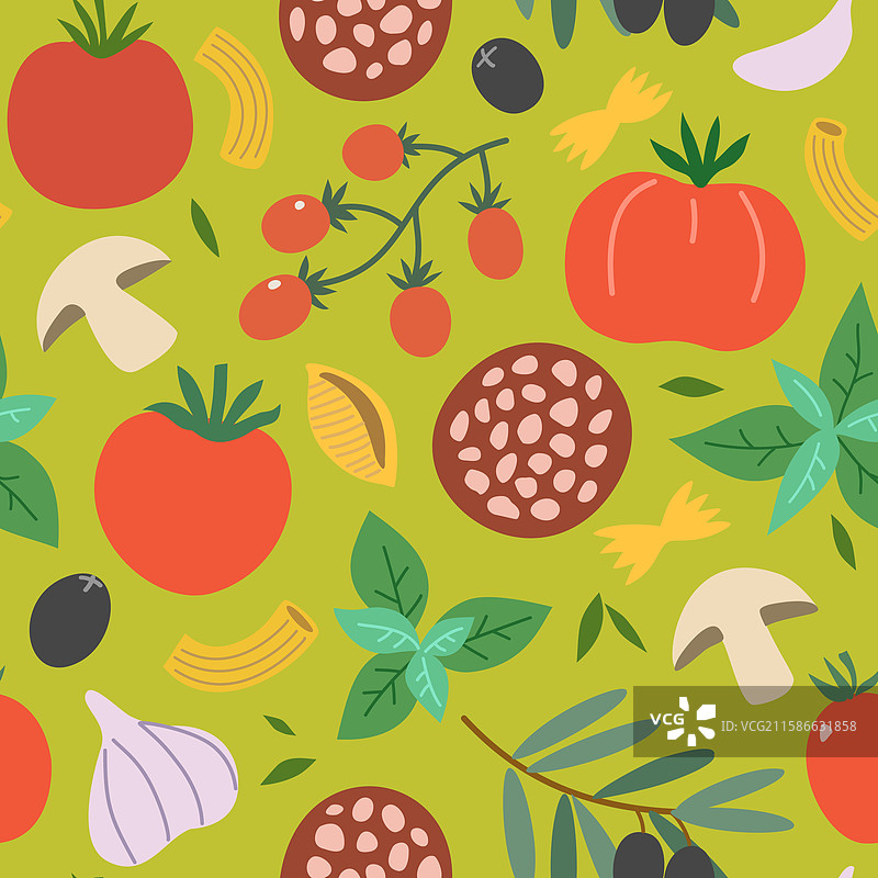 意大利食品元素设计：意大利面和番茄图片素材