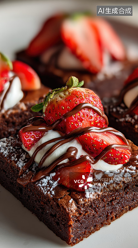 【AI数字艺术】草莓巧克力布朗尼甜点图片素材