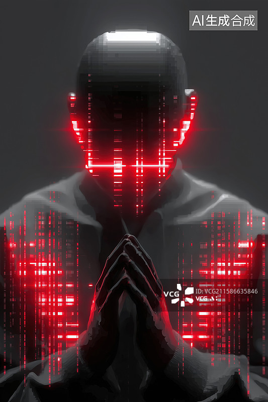 【AI数字艺术】科技未来创意超现实配戴脑机接口的男人插画图片素材
