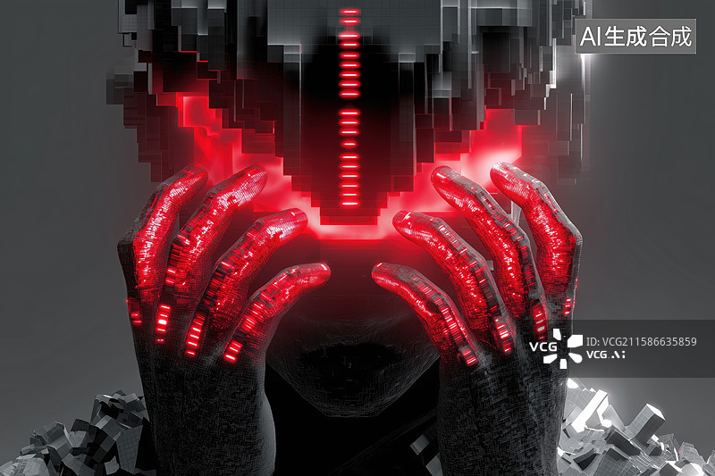 【AI数字艺术】科技未来创意超现实配戴脑机接口的男人插画图片素材