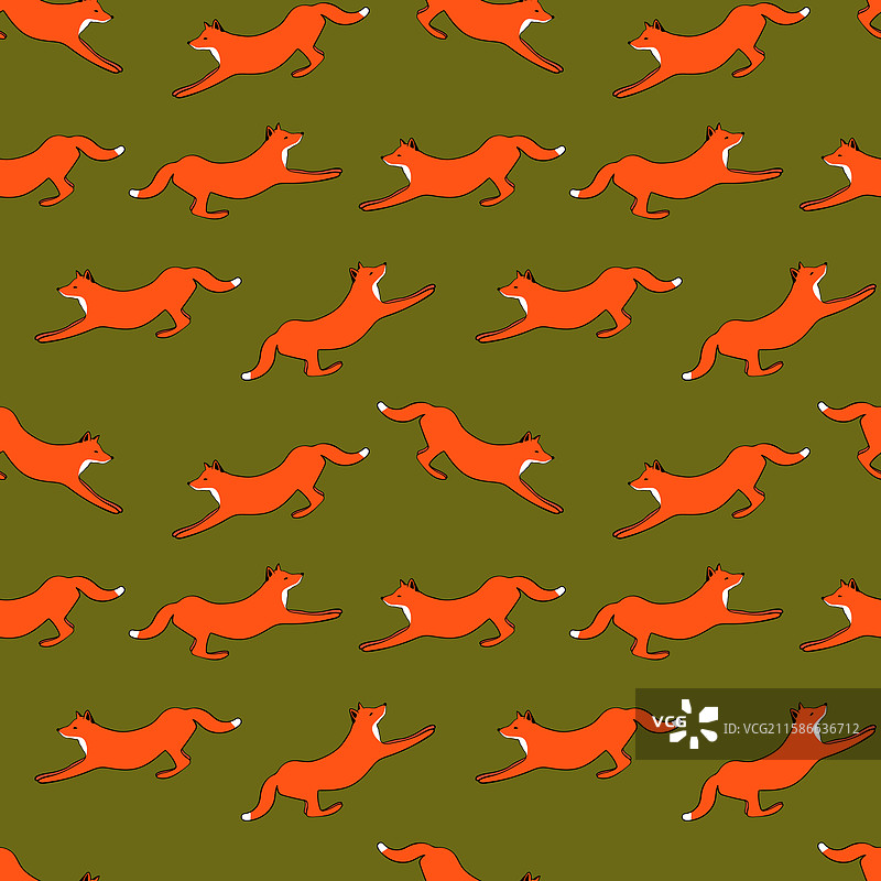 可爱狐狸宝宝的无缝图案在色彩背景上图片素材