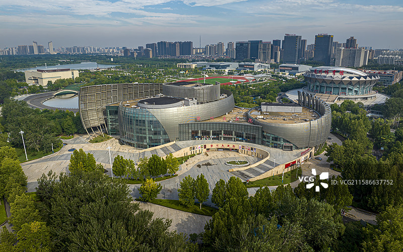 山东省德州市德城区德州大剧院航拍图片素材