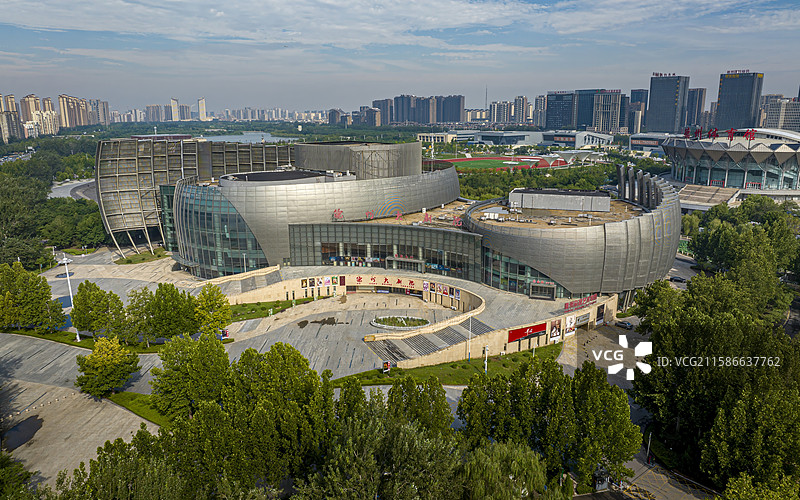 山东省德州市德城区德州大剧院航拍图片素材