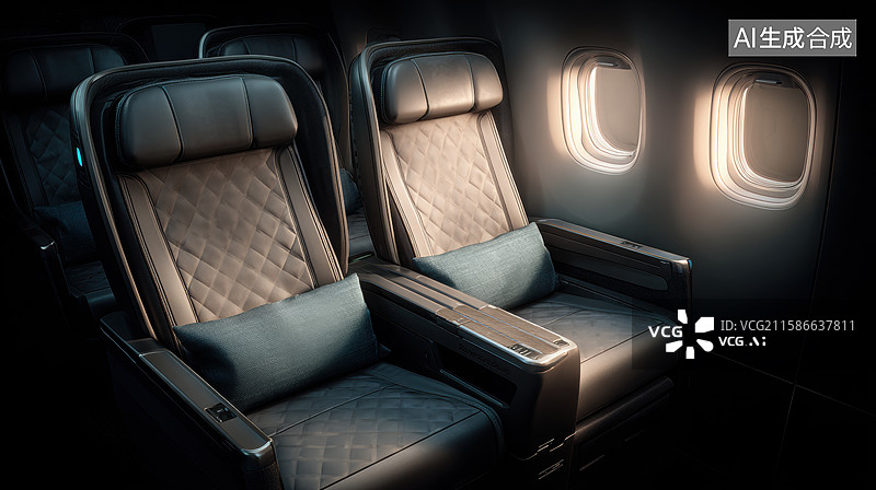 【AI数字艺术】飞机商务舱座椅内部环境图片素材
