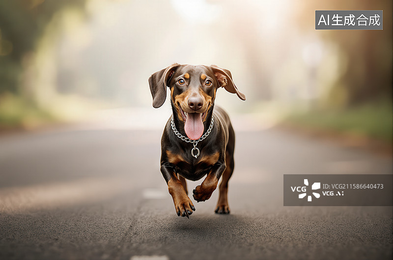 【AI数字艺术】奔跑的腊肠犬，活力四射图片素材